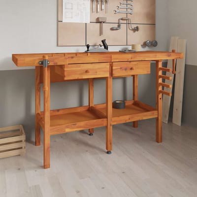 vidaXL - Werkbank - met - lades - en - bankschroeven - 162x62x83 - cm - acaciahout
