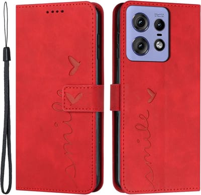 Coverup Hoesje - Geschikt voor Motorola Edge 50 Pro Hoesje - Coverup Smile Book Case - Rood