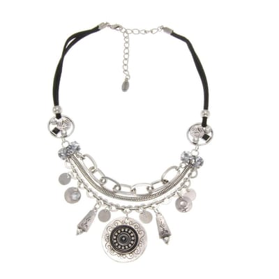 Behave - Korte ketting - Koord met hanger - Zilver-kleurige Kristalstenen