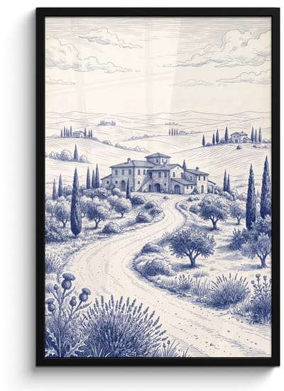 Poster in lijst - Fotolijst 60x90 cm - Posters - Rustiek - Landgoed - Blauw - Posterlijst zwart - Decoratie - Wanddecoratie woonkamer - Muurdecoratie slaapkamer