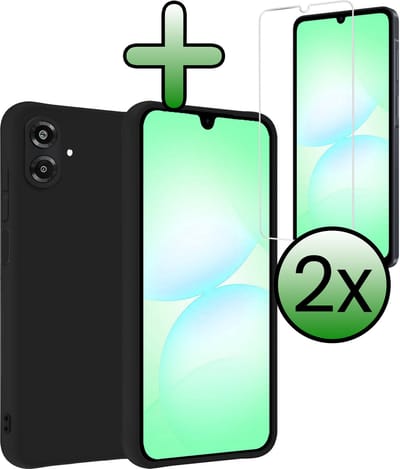Hoesje Met 2x Screenprotector - Geschikt voor Samsung Galaxy A07 - Sterk & Shockproof - Back Cover - Siliconen Case - Telefoon Hoes - Zwart