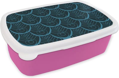 Broodtrommel Roze - Lunchbox - Brooddoos - Art Deco - Pauwveren - Patronen - 18x12x6 cm - Kinderen - Meisje