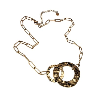 46cm Ketting Dames - Gold Plated RVS - Paperclip Schakelketting met Ronde Hangers - Dottilove Ketting - Verstelbaar