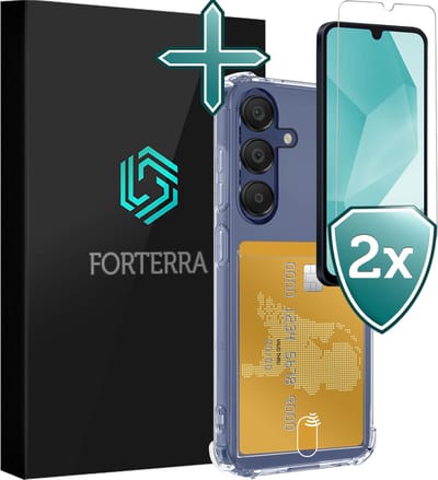 Hoesje Geschikt voor Samsung Galaxy A16 - Met 2x Screenprotector - Pashouder - Kaarthouder - Back Cover - Telefoon Hoes Shockproof - Siliconen Case - Shock Proof - Pasjes Houder - Transparant