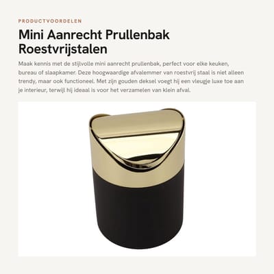 Dailygoods- Prullenbak Mini - Roestvrij Staal - Tafel Prullenbak - Afvalemmer - Huishoudelijke Mini Prullenbak - Onderhoudsvriendelijk - Ideaal voor Klein Afval