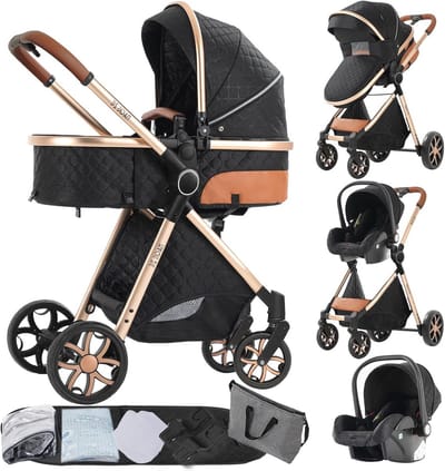 3-in-1 Kinderwagen met Omkeerbare Stuurfunctie en Opvouwbaar Design voor Baby's en Peuters