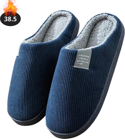 Nivard Warme Pantoffels - Sloffen - Slippers - Dames - Heren - Pluche - Maat 38.5 - Marineblauw