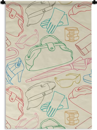 Wandkleed - Wanddoek - Pastel - Tas - Kleren - Patronen - 60x90 cm - Wandtapijt