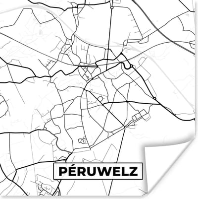 Poster België – Péruwelz – Stadskaart – Kaart – Zwart Wit – Plattegrond - 100x100 cm XXL