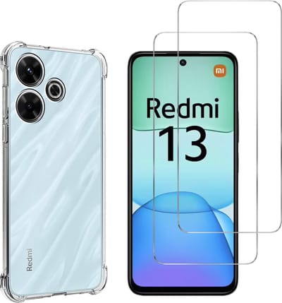 Hoesje voor Xiaomi Redmi 13 4G / 5G backcover Shockproof siliconen Transparant en 2 stuks Screenprotector Gehard Glas
