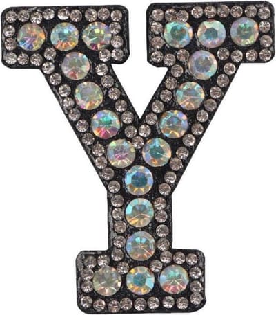 Strass Applicatie Alfabet Letter - 4,5 CM hoog - A t/m Z - Letter Y - Zwart met witte stenen - Niet strijkbaar