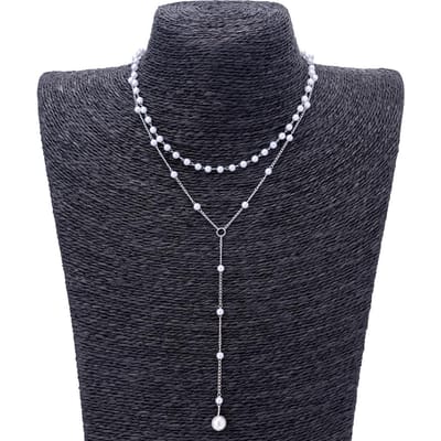 1 Stuk Retro Elegante Dubbellaagse Nep Parel Kwast Ketting, Veelzijdig Accessoire Voor Dagelijkse Feesten, Woon-Werkverkeer En Alle Seizoenen zilver
