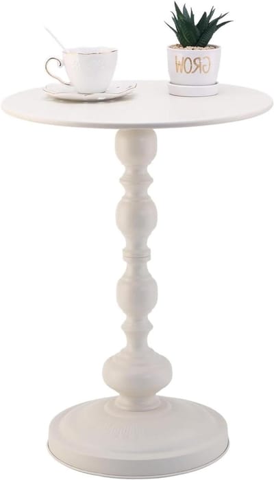 Metalen bijzettafel - Kleine ronde tafel - Naast bank - Zware stabiele basis - 42x52 cm - Wit