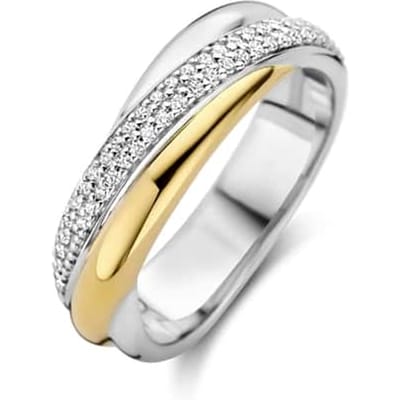 TI SENTO Dames Ring - 925 zilver - Zirkonia met geel verguld - Maat 15.25 mm / maat 48 - 12343ZY