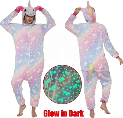 Carnavalskleding - Onesie - Unicorn - Glow In The Dark - M - 156 - 170 cm - Unisex - Kostuum - Eenhoorn