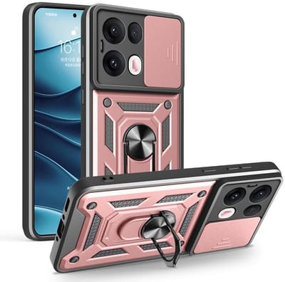 MobyDefend Hoesje - Geschikt voor Oppo Reno13 Pro - Pantsercase Met Draaibare Ring - Rosé