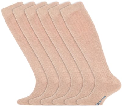 Kniekousen | Sokken voor meisjes | Merk: Yellow Moon | Kleur: Beige | Maat: 19 t/m 34 | 6 Paar