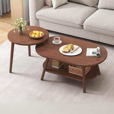 Ovale salontafel - Houten bijzettafel - Woonkamer decoratie - Met dubbele laden - 100x40cm - Donker walnoot