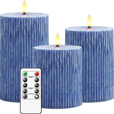LED Kaarsen 3 stuks-Batterijkaarsen,batterijen Kaarsen met afstandsbediening en timer-Blauw