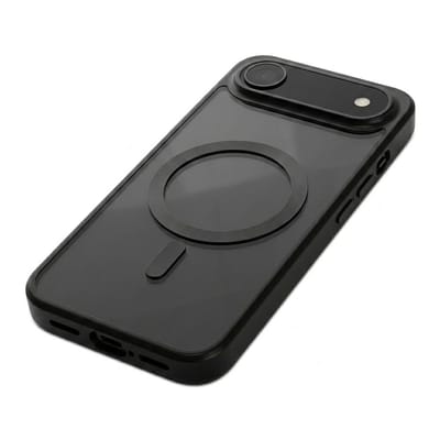 Transparant zwart telefoon hoesje dames heren harde backcover met MagSafe metalen ring en camera bescherming geschikt voor iPhone 17 Air
