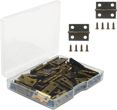 Miniatuur scharnieren set van 50 stuks, inclusief schroevendraaier, retro metalen scharnieren voor kleine kisten en meubels
