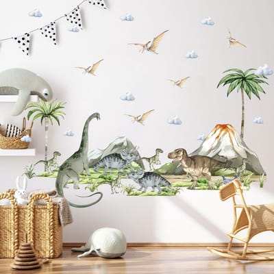 Muurtattoo kinderkamer muursticker dieren grote muursticker kinderkamer jongens dino sticker planten vulkaan muursticker wanddecoratie voor jongens babykamer kinderkamer speelkamer