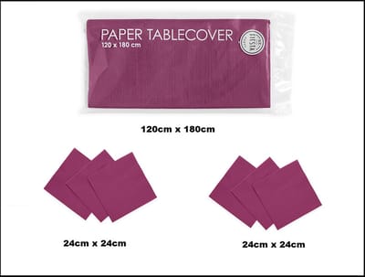 1x Tafelkleed papier paars 120cm x 180cm + 40x Cocktail servetten paars 24cm x 24cm 3 laags