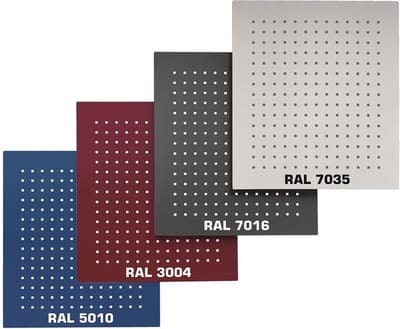 Bodempaneel Perfo XL, gatgrootte 9,2 x 9,2 mm, B 1981 x D 13 x H 457 mm, gepoedercoat plaatstaal, gentiaanblauw RAL 5010