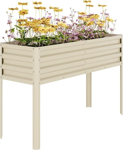Verhoogde Moestuinbak op Poten - Verzinkt Staal - 127 x 43 x 81 cm - Zelfwatergevend met Waterreservoir - Ergonomische Kweekbak met Drainage - Voor Groenten, Kruiden en Bloemen