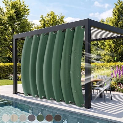 MUPOO Buitengordijnen Waterdicht & Windbestendig met Ringen Boven en Onder - Dubbele Bevestiging tegen Wind - Verduisterend & UV Werend - Outdoor Gordijnen voor Overkapping, Balkon & Tuin - 132x213 cm -Groen - 1 Stuk (Rideau Extérieur Imperméable)