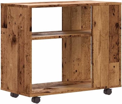 Bijzettafel Hout - Sidetable Opbergruimte - Decoratie Plaatsen - Met Wielen Verrijdbaar - 70x35x55 cm - Oud Hout Kleur