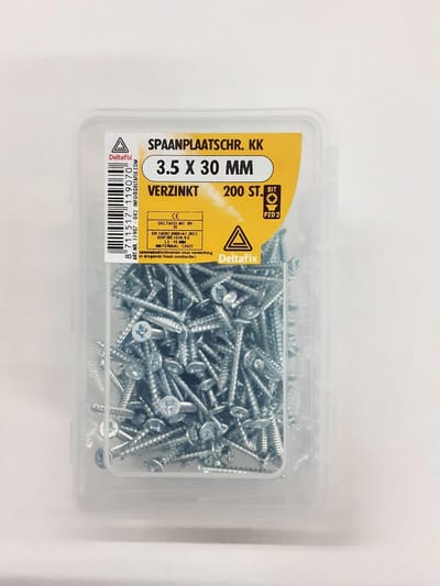Deltafix spaanplaatschroef platkop / kruiskop verzinkt 3.5 x 30 mm 200 st.