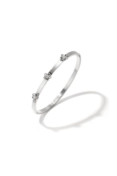 Bangle met bloemdetail en rhinestone - zilveren kleur