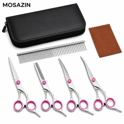 MOSAZIN Hondenschaar Set – 6 inch Trimschaar voor Honden en Katten – Roze Pet Grooming Schaar met Rechte Schaar, Effileerschaar, Gebogen Scharen en Kam