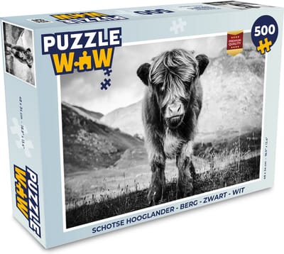 Puzzel Schotse Hooglander - Berg - Zwart - Wit - Legpuzzel - Puzzel 500 stukjes