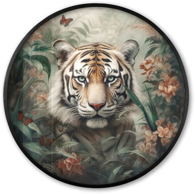 Poster in lijst Rond - Fotolijst 60x60 cm - Posters - Tijger - Vlinders - Dieren - Jungle - Bloemen - Ronde posterlijst zwart - Decoratie - Wanddecoratie woonkamer - Muurdecoratie slaapkamer