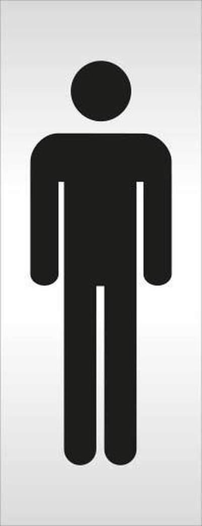 Aluminium deur tekstbordje bedrukt met pictogram toilet man - 130 mm x 50 mm x 0,5 mm - Deurbordje toilet man pictogram - Promessa-Design.