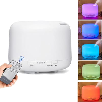 500 ml Luchtbevochtiger Cool Mist Diffuser 7 LED Licht Geluidsarm Waterloze Veiligheidsinstelling met Afstandsbediening voor Huidverzorging Slaapkamer Home-UK