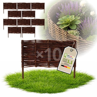 Floranica Tuinafscheiding van wilg - 10 stuks - Hoogte: 40 cm Lengte: 60 cm - Wilgenvlechtwerk, tuinhek, randafwerking voor bloembedden, hout, gazonrand