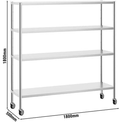 GGM Gastro Edelstahlregal PREMIUM - 1800x500mm - mit 4 Ablagen (VERSTELLBAR) - inkl. 4 Rollen Zilver
