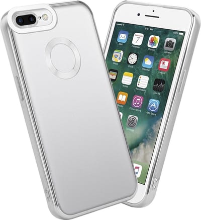 Cadorabo Hoesje geschikt voor Apple iPhone 7 PLUS / 7S PLUS / 8 PLUS in Transparant - Zilver - Beschermhoes gemaakt van flexibel TPU silicone Case Cover met Chrome applicatie