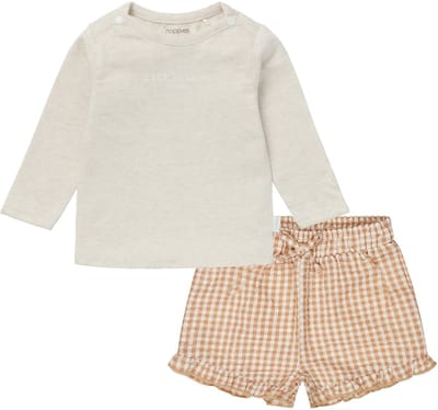 Noppies - Dirkje - Kledingset - 2delig - Short geruit - Shirt Hester Oatmeal - Maat 74