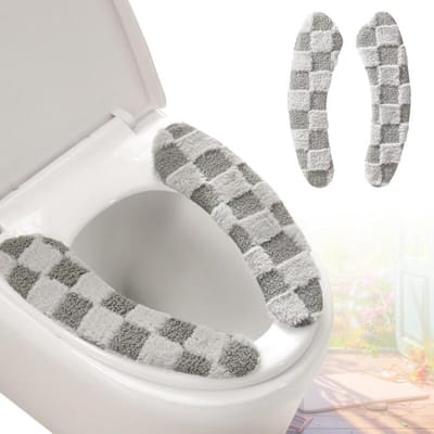 Toiletbril - Wc Hoes - Toiletbrilring voor alle seizoenen - Wasbaar - herbruikbaar kussen met TPR-hechting & ruitpatroon voor comfort en isolatie - Soft and Protective - Herbruikbare - 1 Paar
