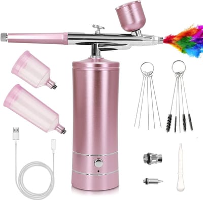 Draadloze Airbrush Set met Compressor voor Nail Art, Make-up en Cake Decoratie - Inclusief 0.3mm Mondstuk en Reinigingsborstel