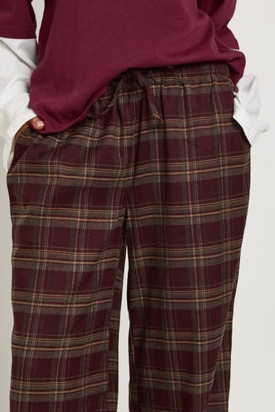 boohoo Dames Check: Broek met trekkoord-taille en wijde pijpen | Chocolate | Maat: 6
