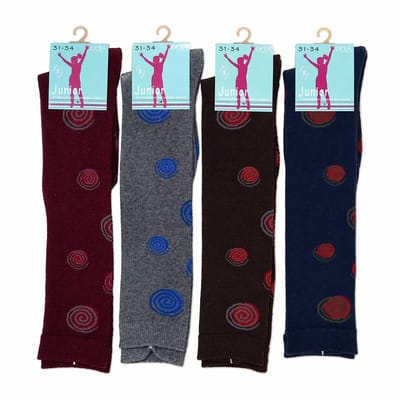 Junior - 90% coton + 5% polyamide + 5% élasthanne - niet naadloos -mi bas junior fantasie - 4 paar - grijs - blauw - bruin - bordeauxrood - maat 27/30