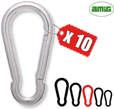 AMIG Karabijnhaak 7x70mm Verzinkt Staal Veersluiting Sleutelhanger Assortiment Voorraadset - 10 Stuks