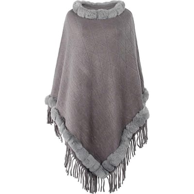 Dames winter nieuwe producten Europese en Amerikaanse bontkraag effen kleur gebreide mantel warme sjaal One size grijs