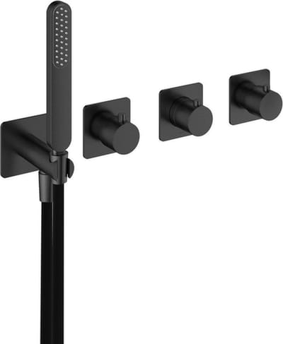 Hotbath Gal GL7071EXT afbouwdeel inbouwthermostaat met staafhanddouche aan houder en 2 stopkranen geborsteld gunmetal PVD