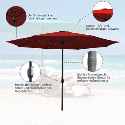Balkonparasol 200x125 cm – Bellavero Luxe Rechthoekige Parasol Rood – UPF 50+ UV-Bescherming – Kantelbaar 30° – In Hoogte Verstelbaar – Zon- en Regenwerend – Inclusief Opbergtas – Zonder Voet – Bel...